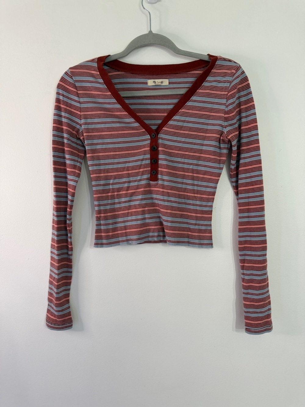 Madewell Striped Cropped Long Sleeve Shirt